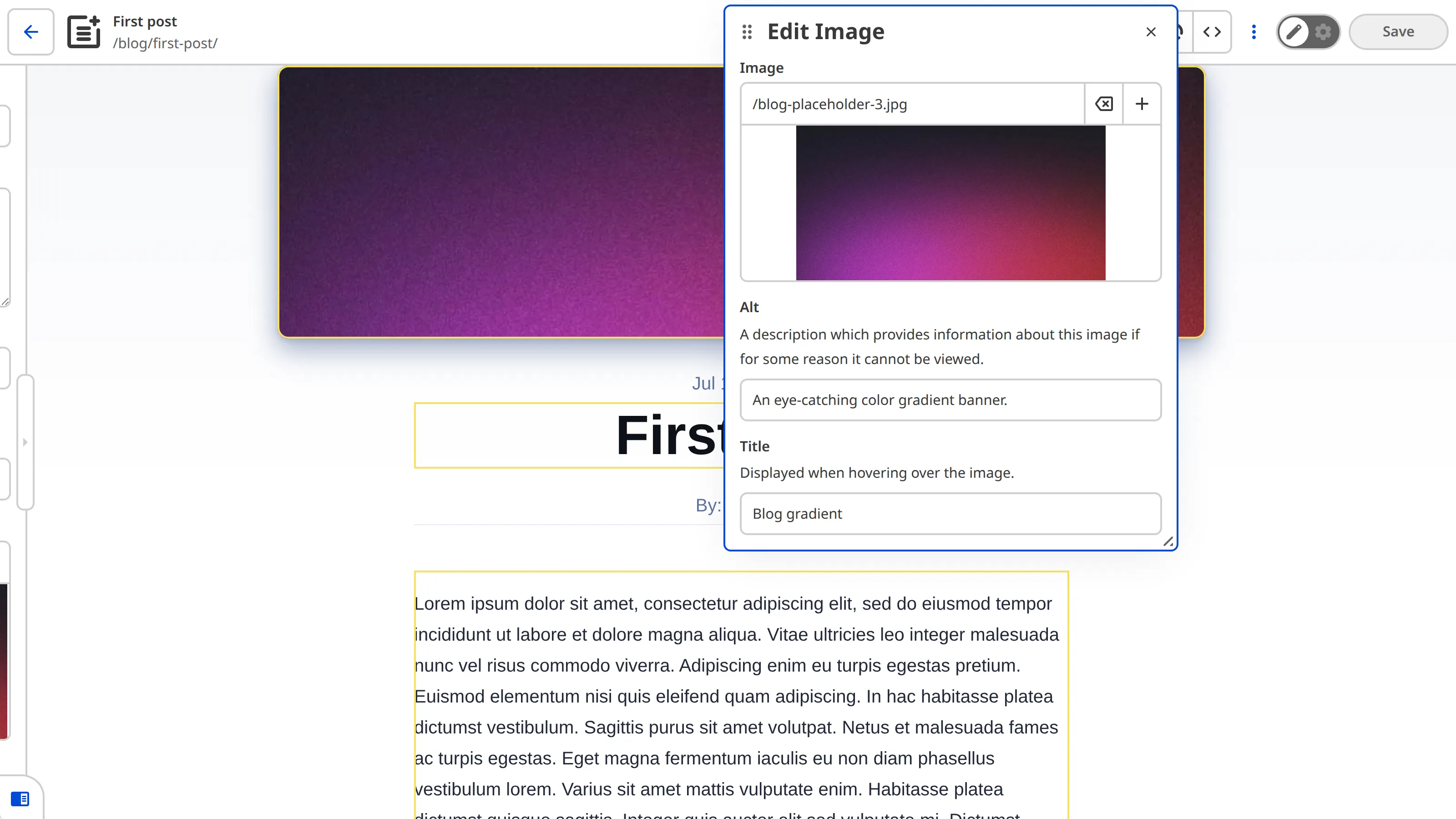 A screenshot of the Visual Editor shows a yellow Editable Region box around the image and the Edit Image Data Panel.