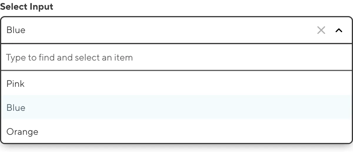 The Select input A screenshot of the Select Input in the Data Editor shows a text field and a dropdown menu.