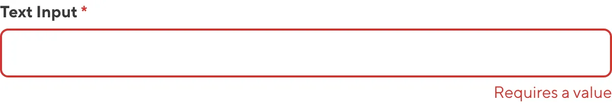 A screenshot of the Text input in the Data Editor shows that no value is causing an input validation error.