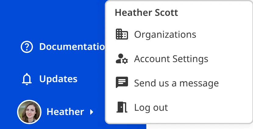 A screenshot of the open Account Menu shows the Account Settings option.