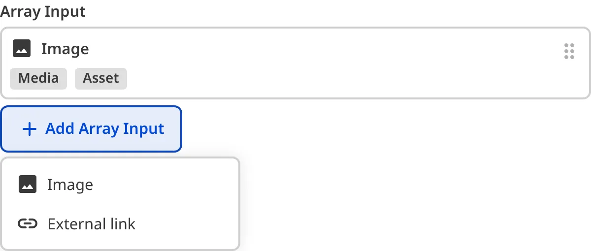 A screenshot of the Context Menu on an Array Input shows several entry options.