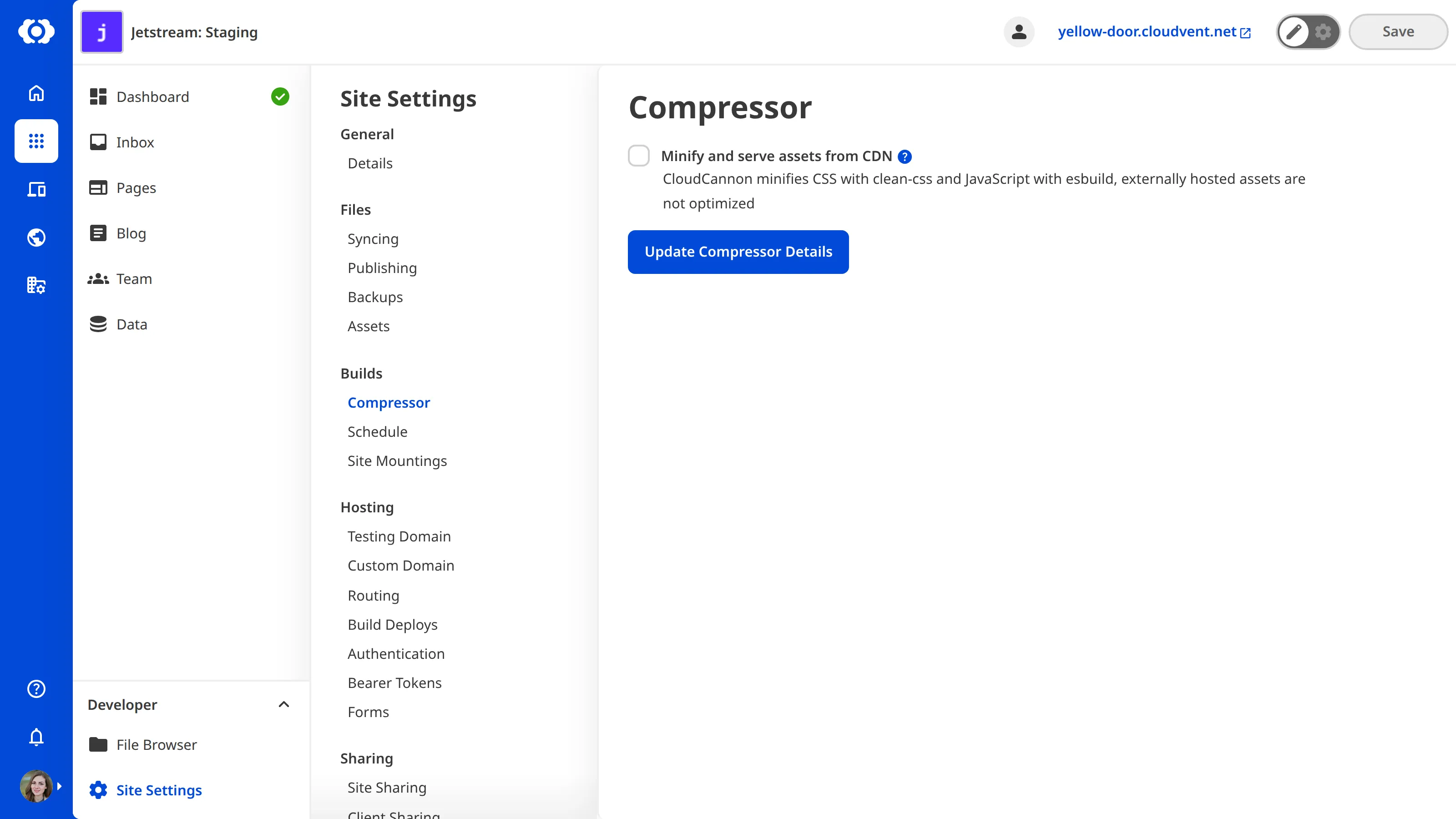 Screenshot of compressor settings screen