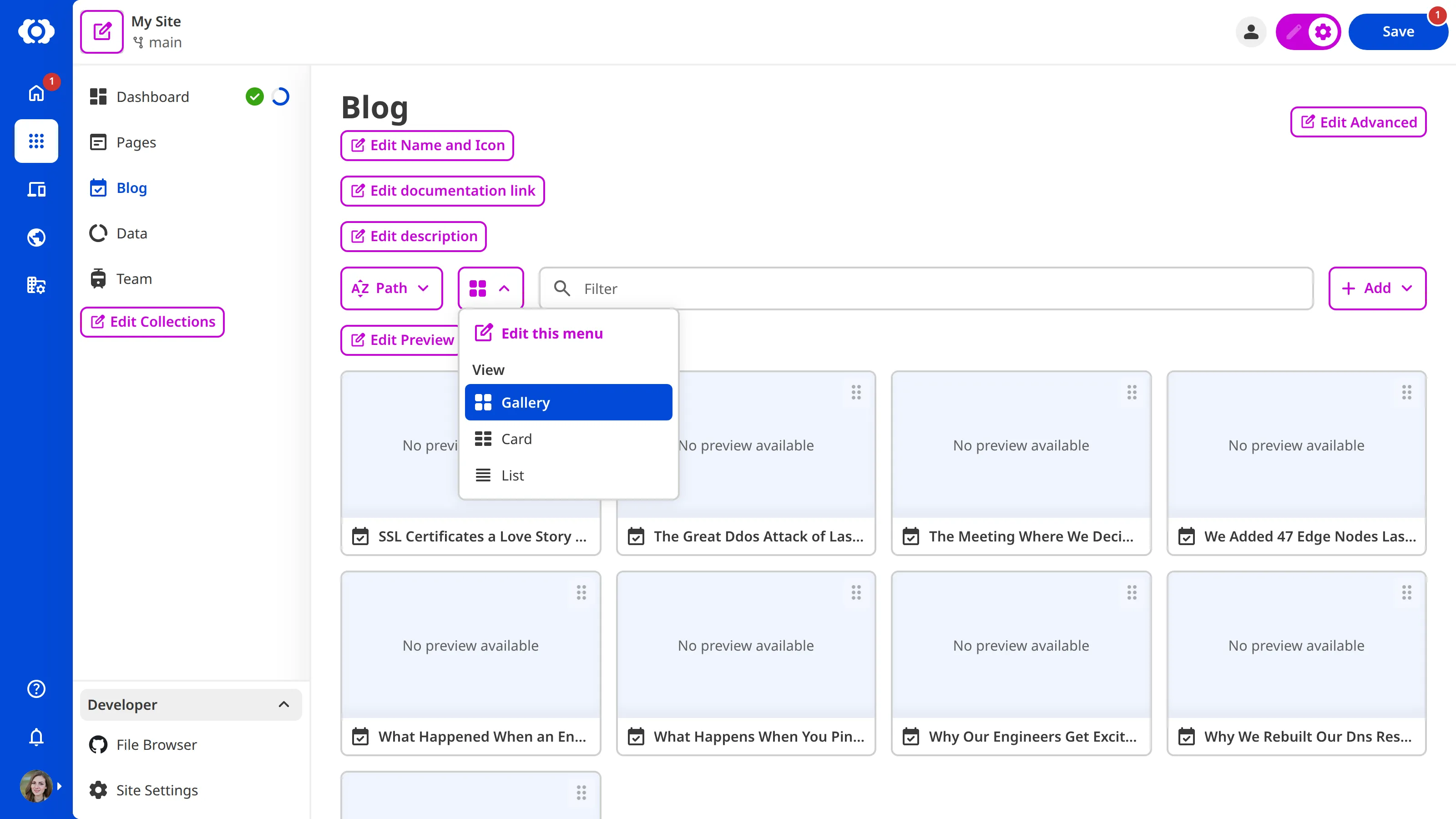 A screenshot of the Collection Browser shows several UI elements highlighted in Configuration Mode purple.