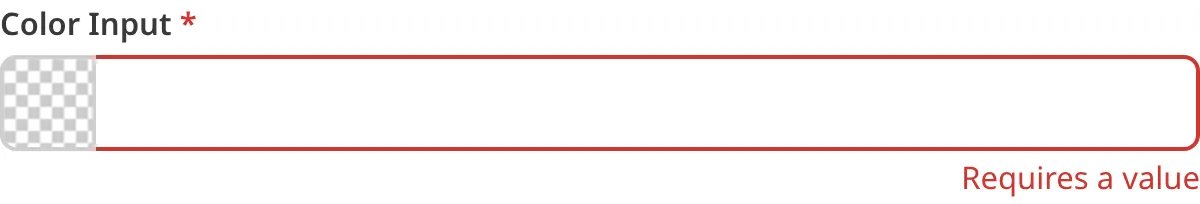 Color Input with required value A screenshot of the Color input in the Data Editor shows that no value is causing an input validation error.