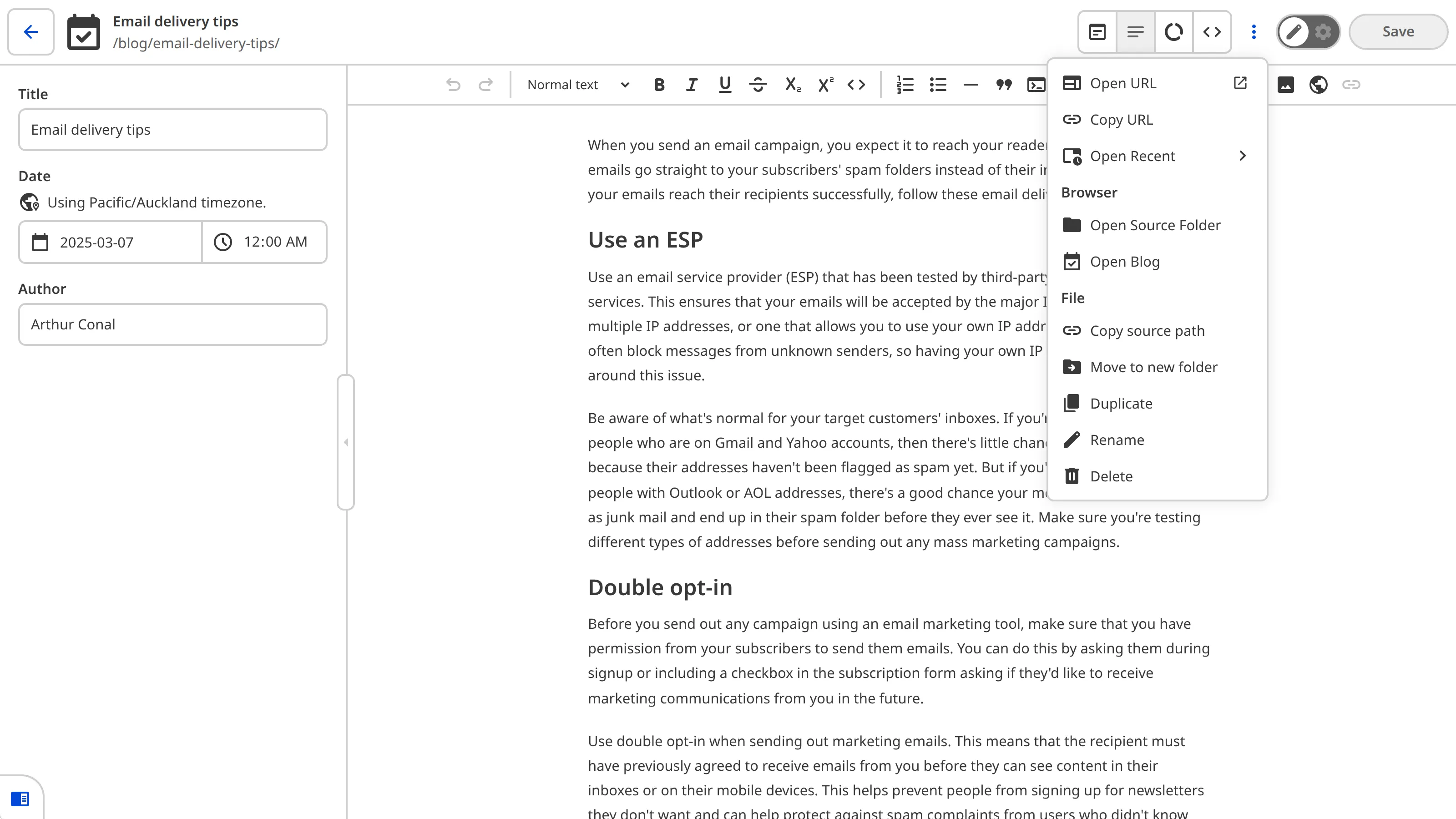 A screenshot of the Context Menu in the top right of the editing interface.