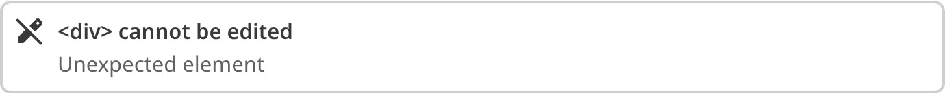 The Content Editor showing an unknown HTML block that cannot be edited.
