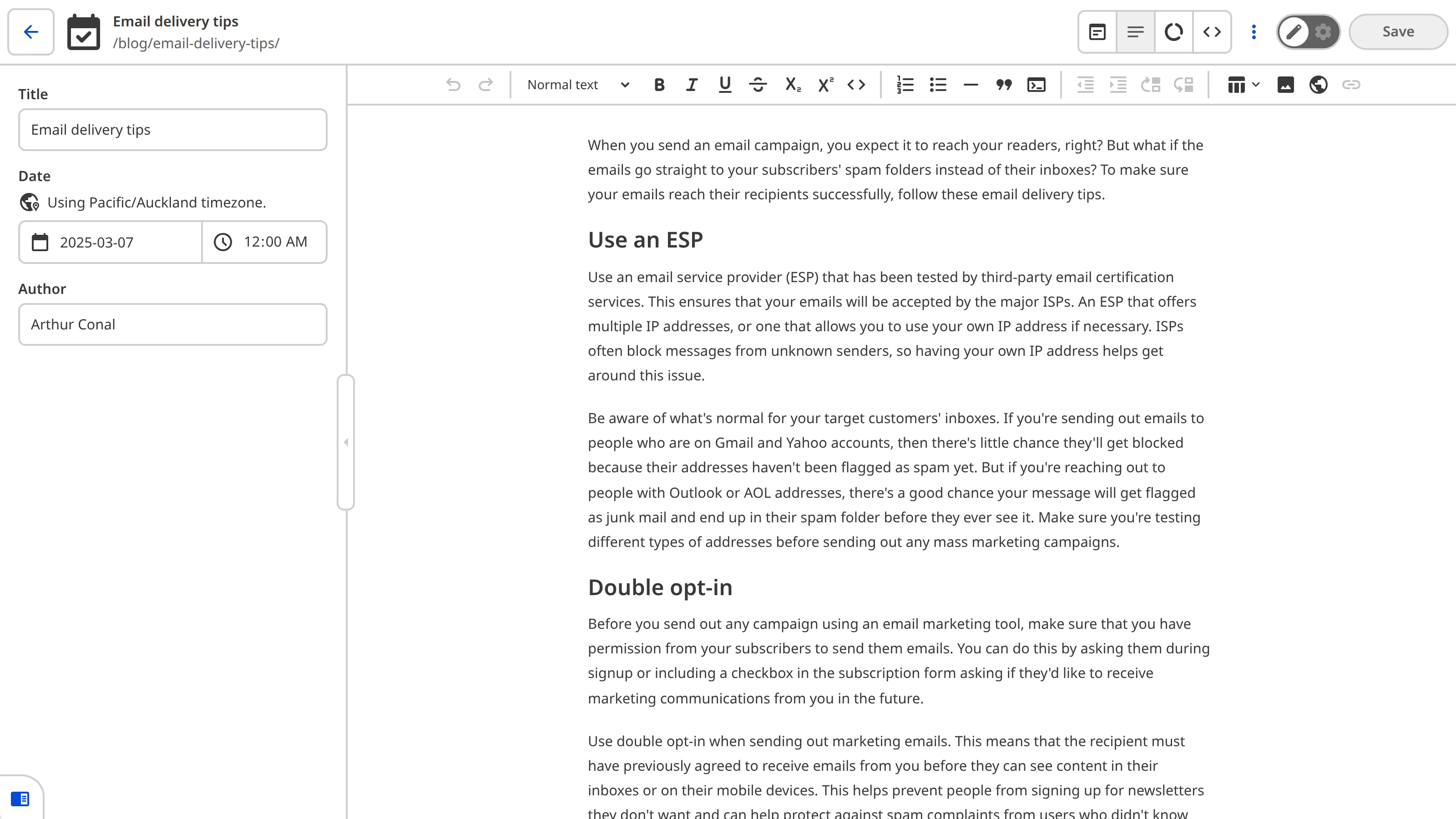 A screenshot of the Content Editor, an editing interface for content-heavy markup files.