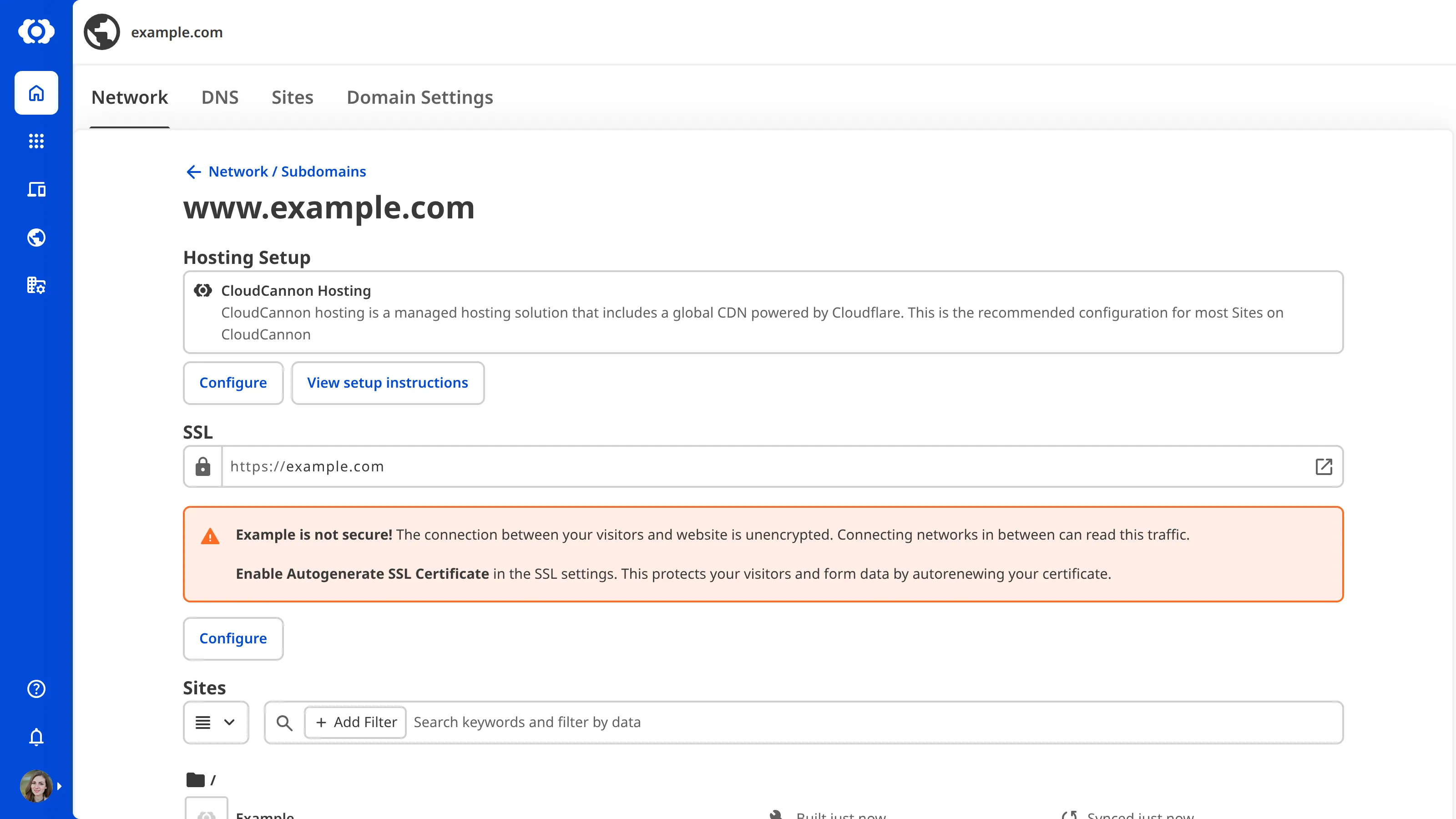 A screenshot of the Custom Domain subdomain page shows the SSL status is pending.