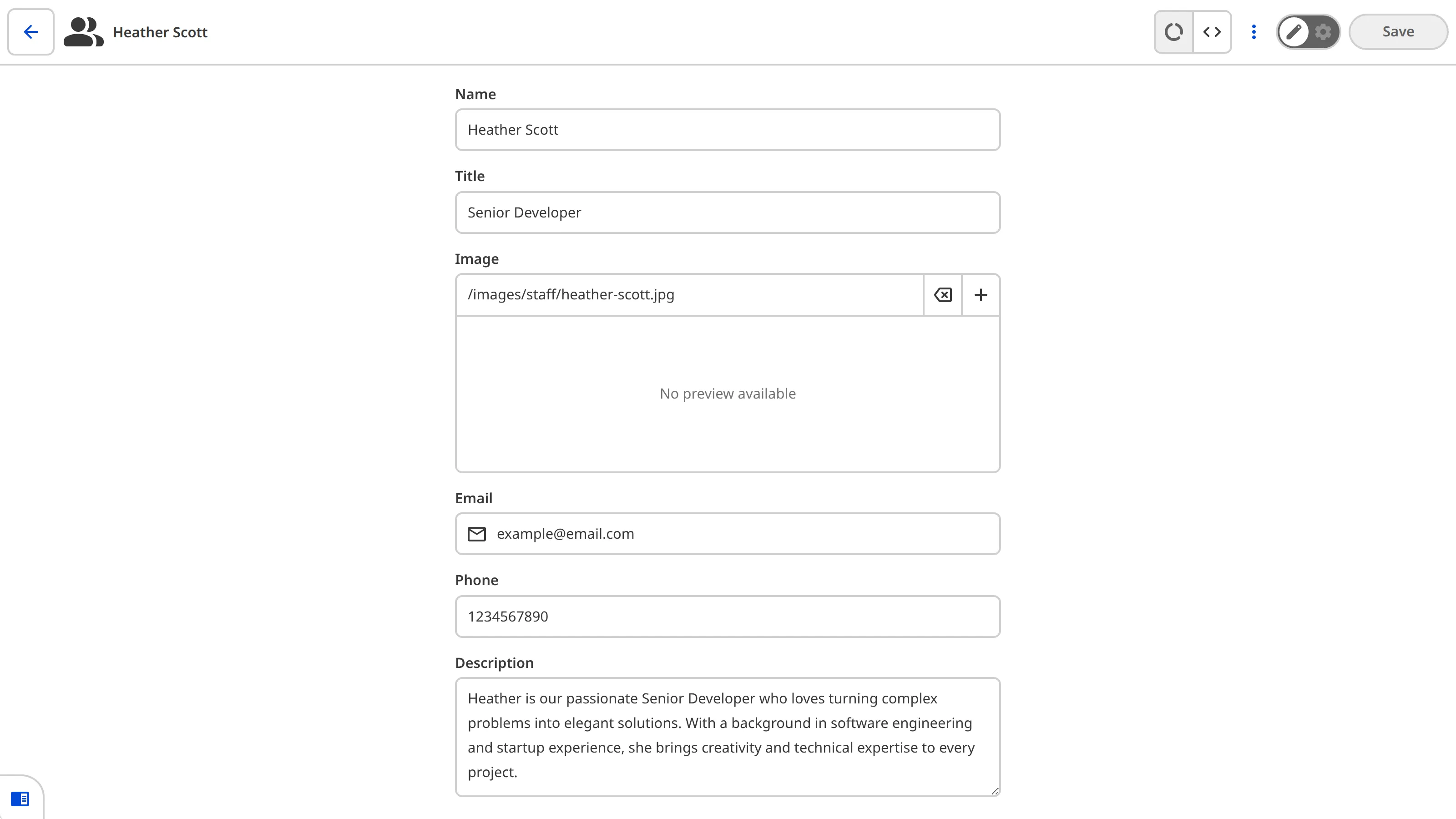 A screenshot of the Data Editor, an editing interface for structured data files and markup file front matter.