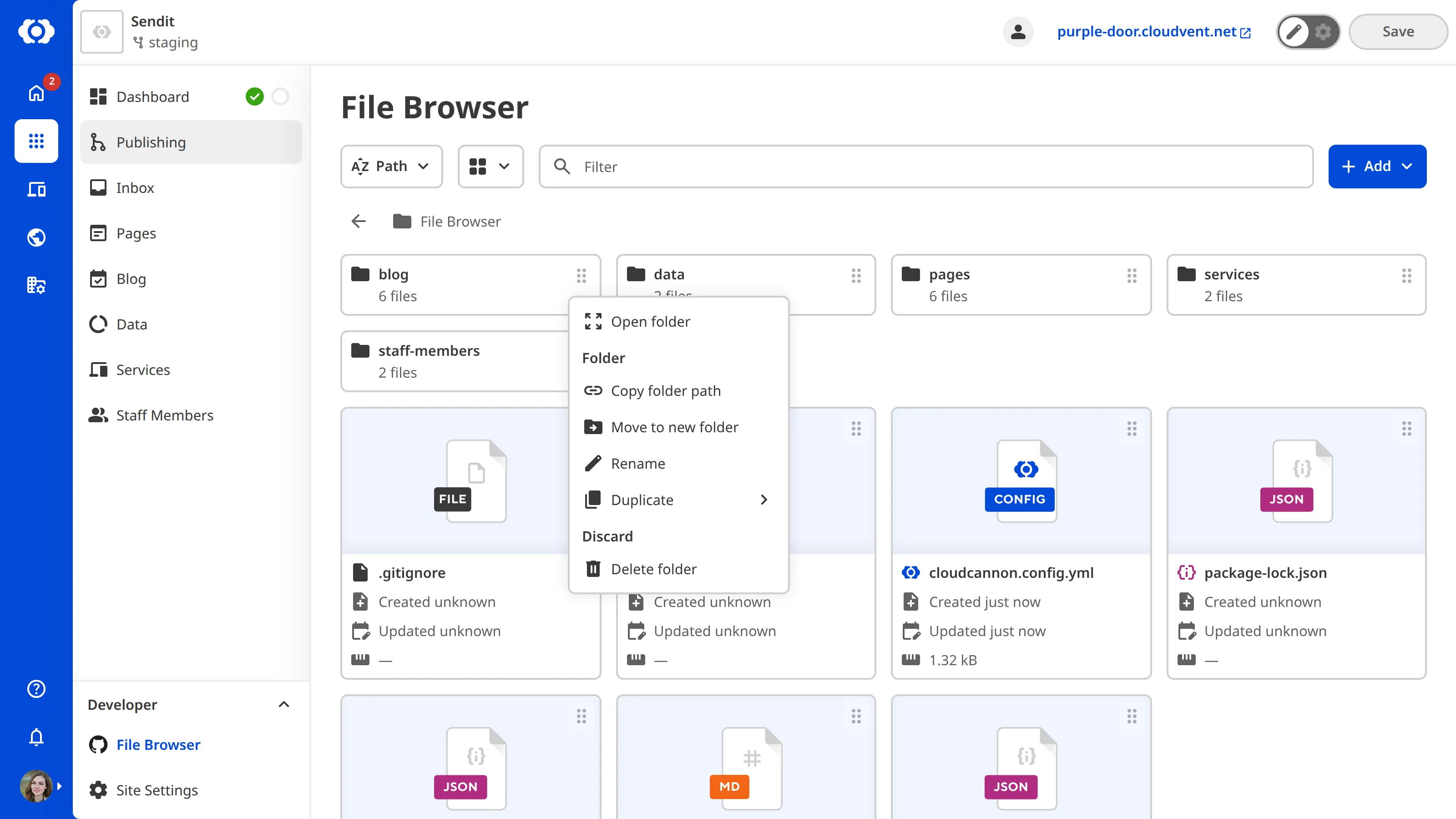 A screenshot of the File browser shows the Context Menu open for a folder with several file actions.