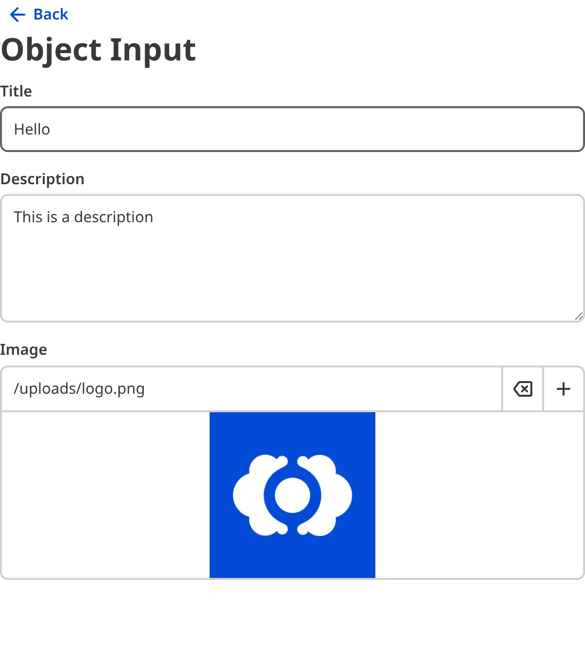A screenshot of the nested content within an Object Input in the Data Editor.