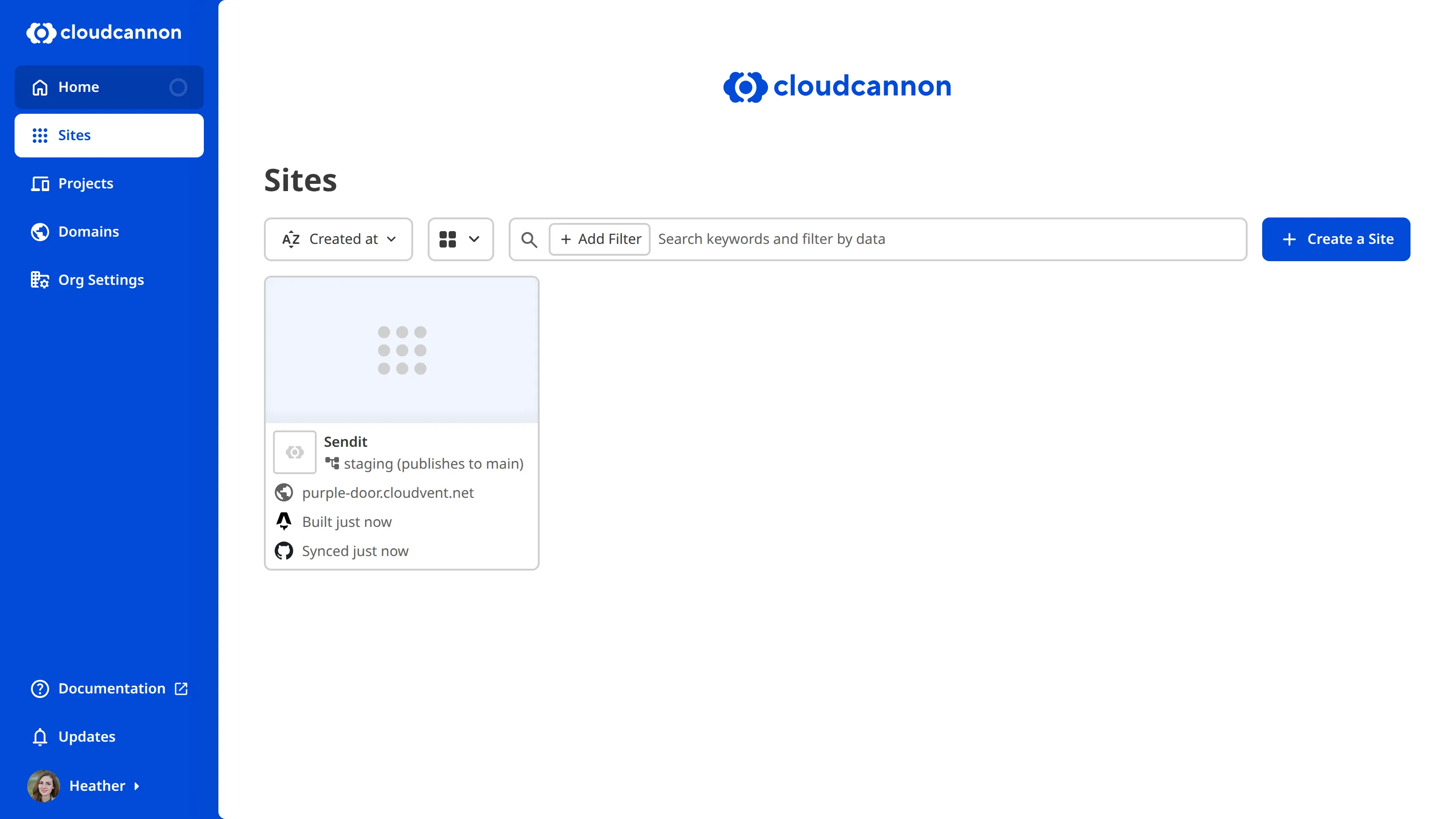 Screenshot of Sites list with custom branding