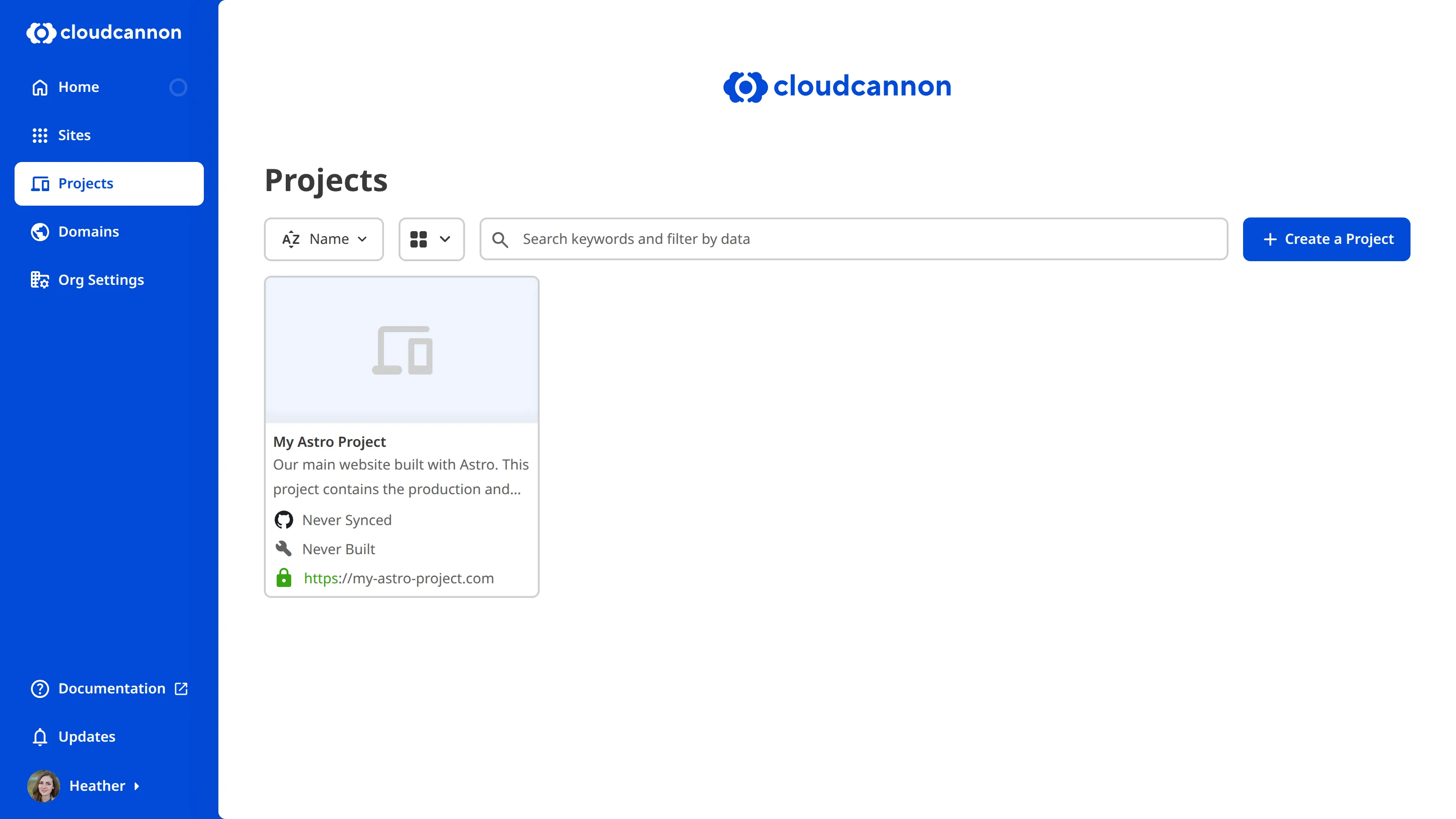 A screenshot of the Projects Browser showing a list of Project cards.