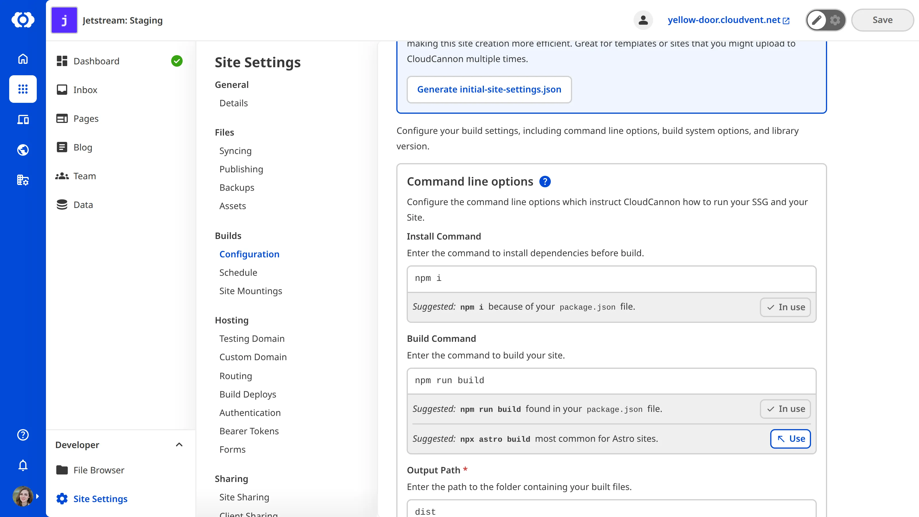 A screenshot of the Build Configuration page shows text fields for configuring your command line options.