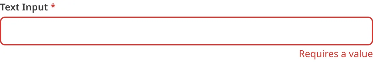 A screenshot of the Text input in the Data Editor shows that no value is causing an input validation error.