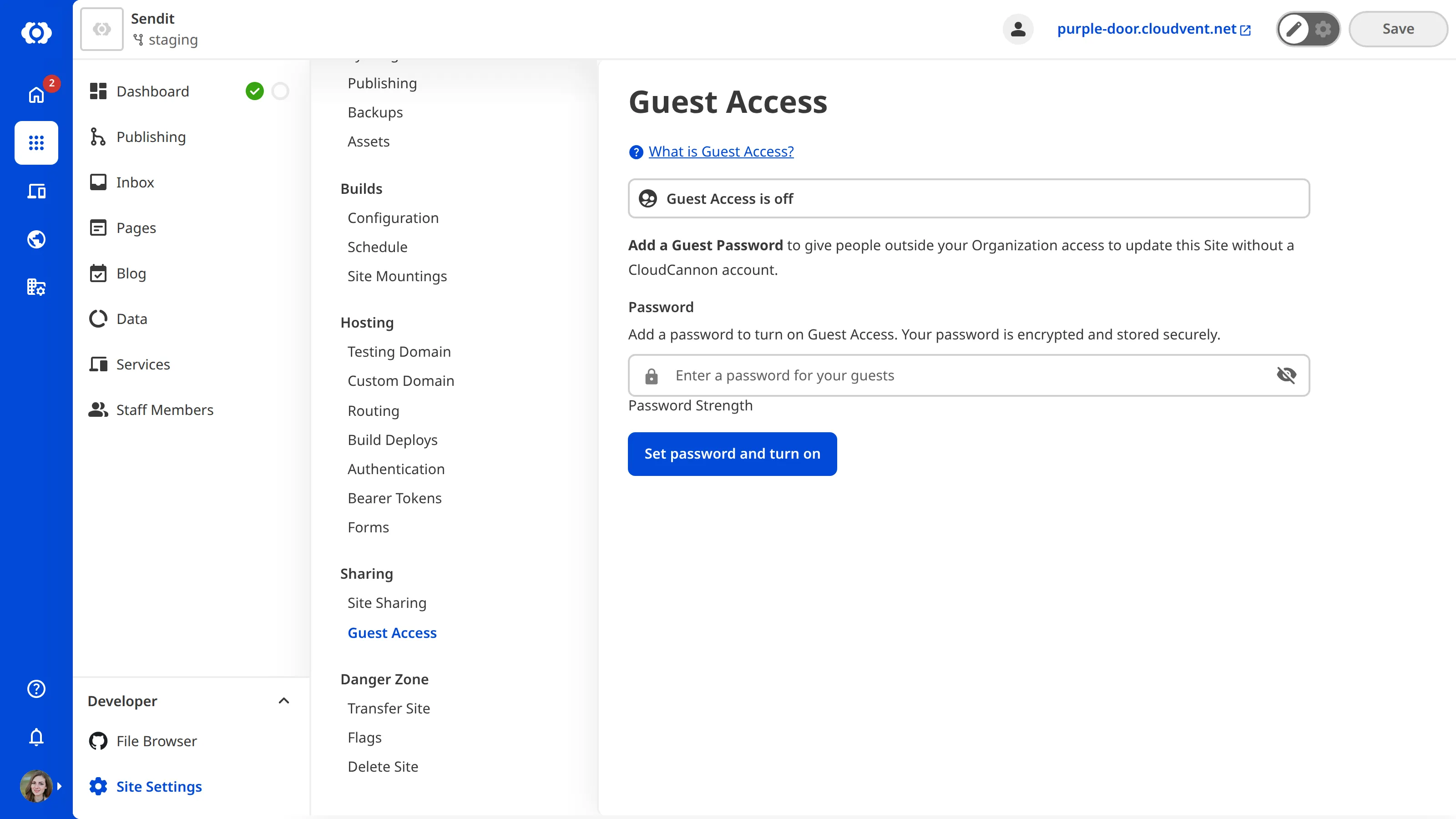 A screenshot of the Guest Access page shows a field for setting a Guest Password and the Set password and turn on button.